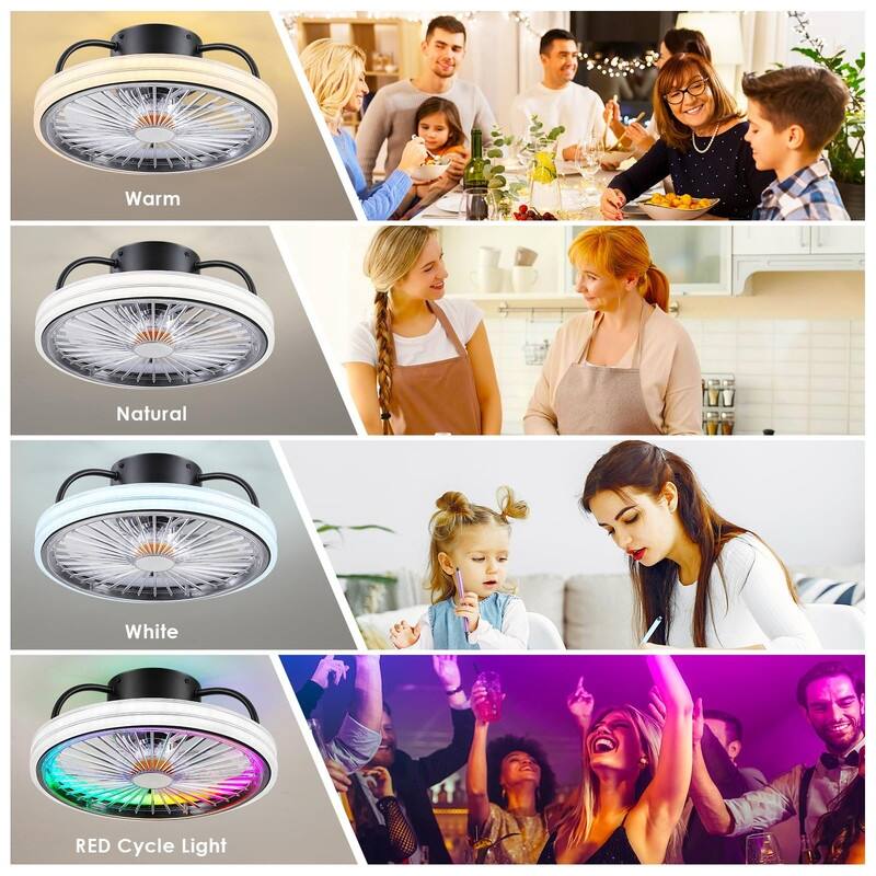 Low Profile Ceiling Fan with Light - Modern Flush Mount Ceiling Fan