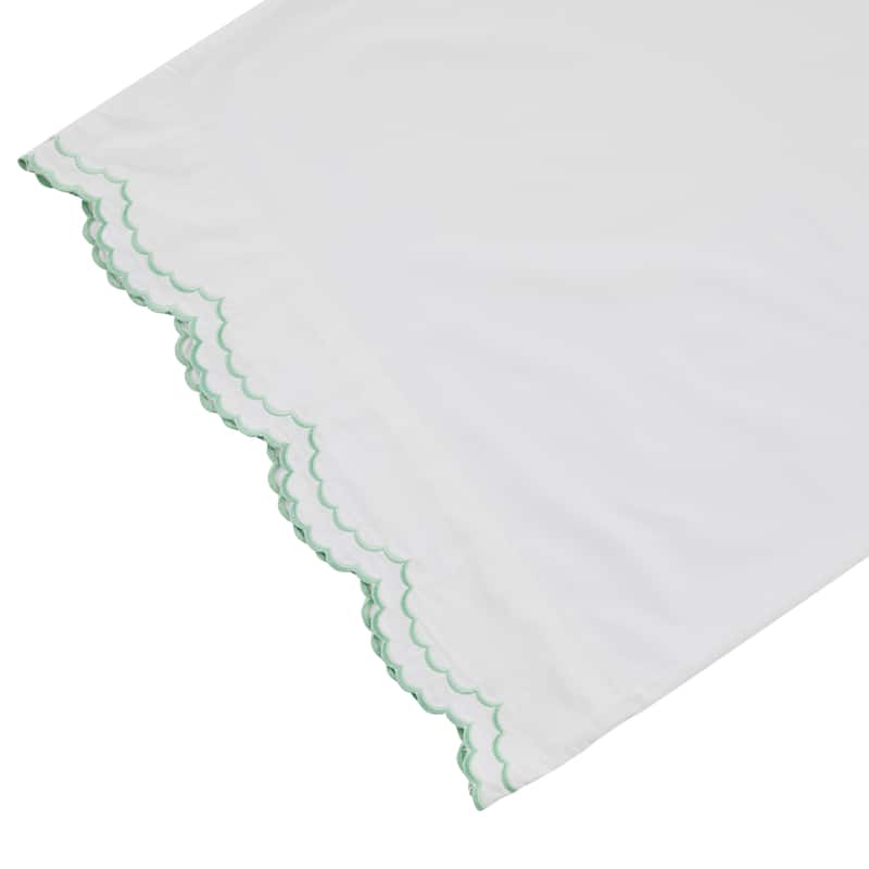 Percale Cotton Double Scalloped Embroidered Crisp Sheet Set