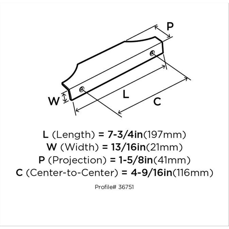Extent 4-9/16 in (116 mm) Center-to-Center Satin Nickel Cabinet Edge Pull - 4.5625