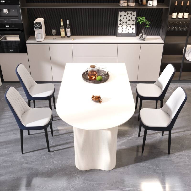 5-Piece Dining Cream MDF Table and 4 Ergonomic PU Chairs Set with for Dinners and Gatherings