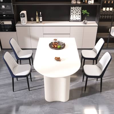 5-Piece Dining Cream MDF Table and 4 Ergonomic PU Chairs Set with for Dinners and Gatherings