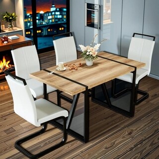 55" Rural Industrial Rectangular MDF Wood Dining Table Set and Pu ...