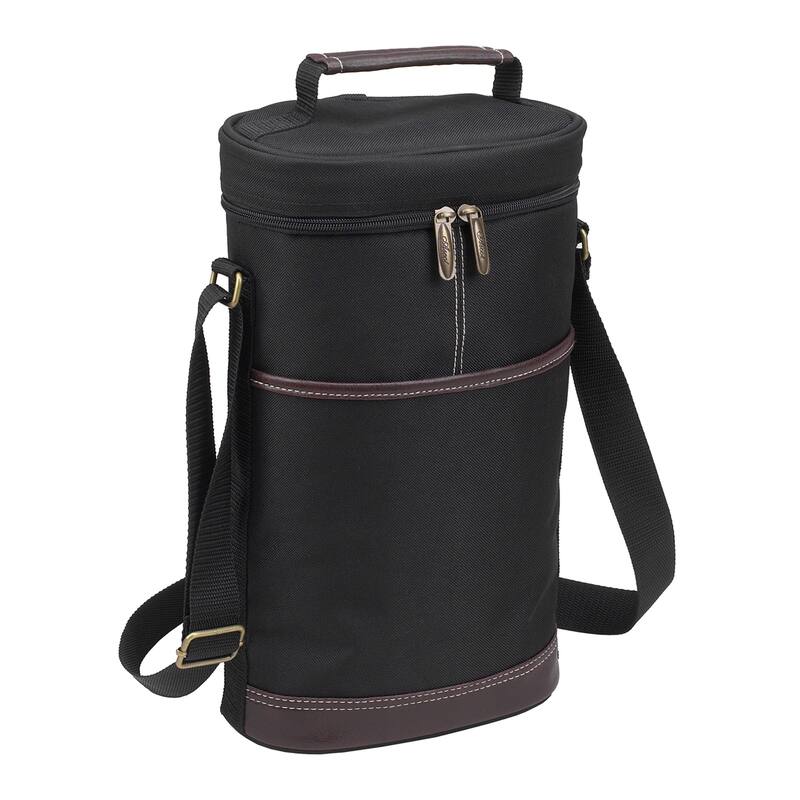 Picnic at Ascot - Insulated 2 Bottle Travel Wine Tote with Corkscrew & Shoulder Strap -Black