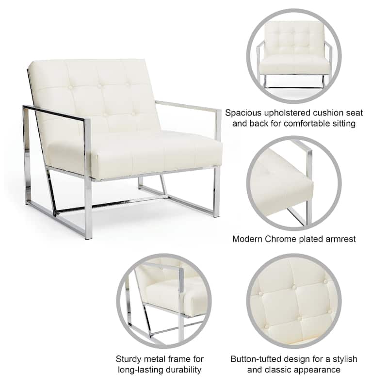 Glitzhome 29.50"W Mid-Century PU Leather Tufted Accent Chair - 29.5"W x 30.5"H x 29.25"D