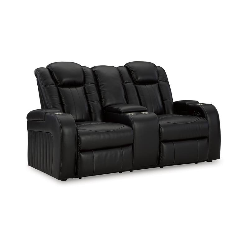 Aven Power Recliner Loveseat, LED, Midnight Blue Faux Leather 75 Inch
