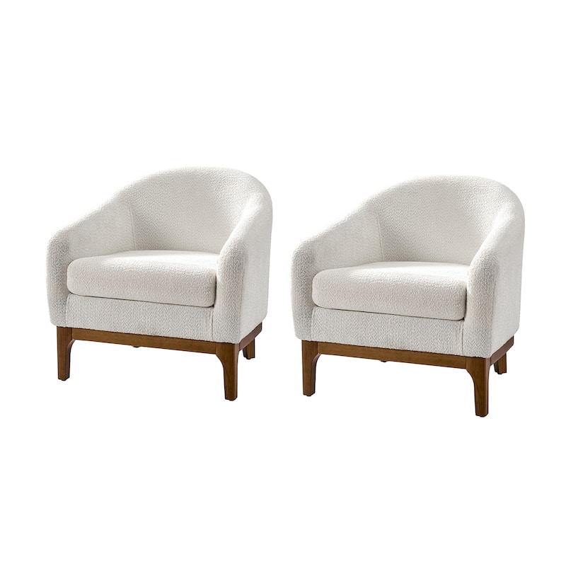 Augus Modern Boucle Barrel Armchair with Solid Wood Legs Set of 2 by HULALA HOME