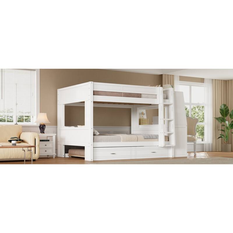 Roomfitters Full Over Full Bunk Bed with Built-In Desk, Bookshelves and Trundle