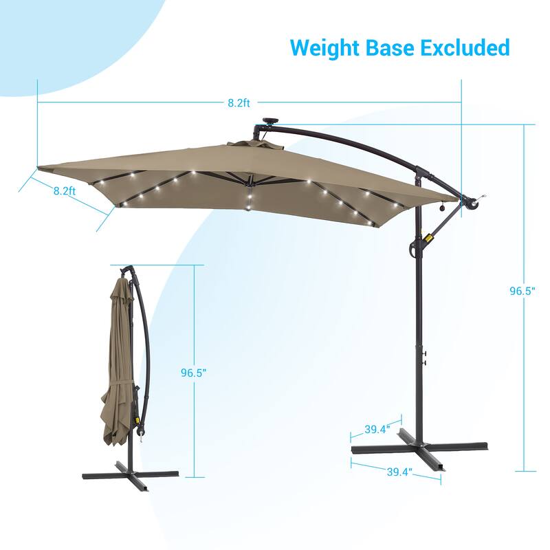LIVOOSUN 8.2Ft LED Patio Umbrella,Outdoor Offset Market Umbrellas