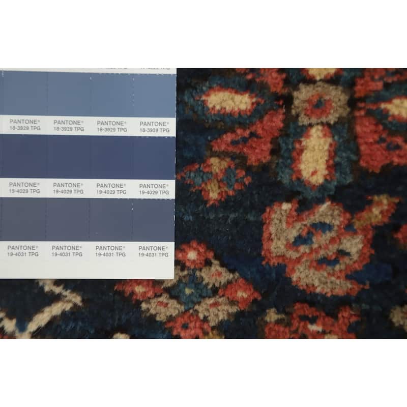 Hand Knotted Oriental 100% Wool Carpet Traditional Tribal Navy Blue & Blues Heriz (serapi) Runner Rug - 14' 5'' X 3' 1''