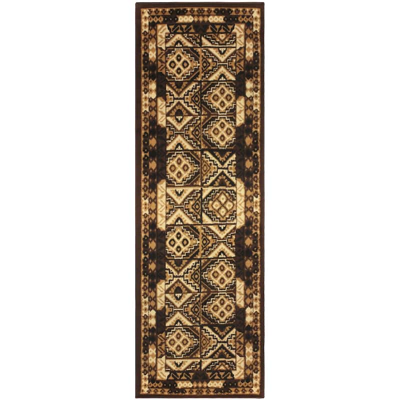 Geometric Tile Traditional Indoor Runner or Area Rug by Superior - 2'6" x 8' - Coffee