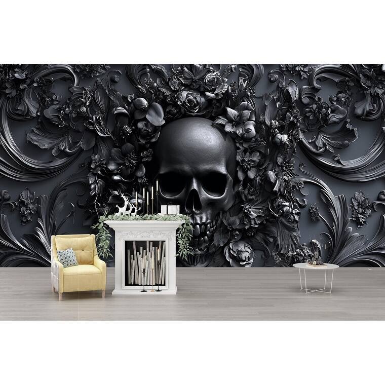 Moody Skull Wallpaper – Gothic Peel and Stick Wall Mural