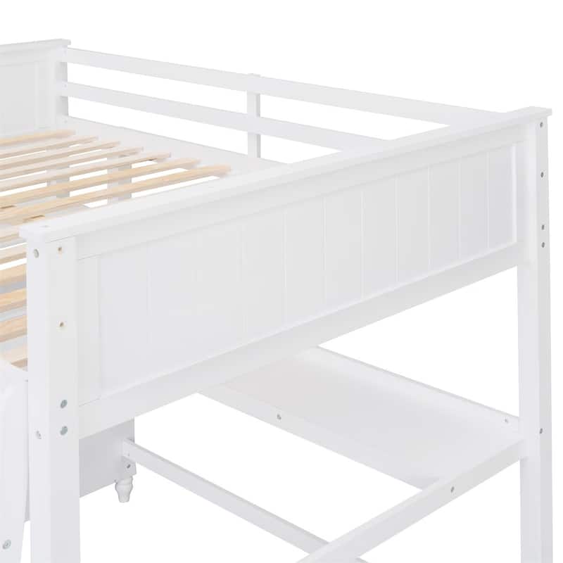 Merax Wooden Twin/Full Loft Bed with Drawers and Desk, Shelves