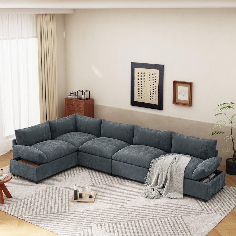Christopher Knight Home - Harper 115" Modular Upholstery Sectional Sofa with Plush Cushions and Hidden Storage Compartments