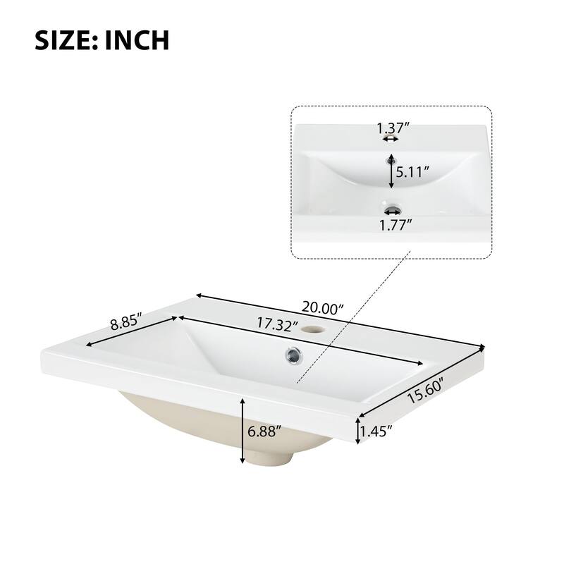 20 inch Freestanding Bathroom Vanity Set in White with Integrated Ceramic Sink