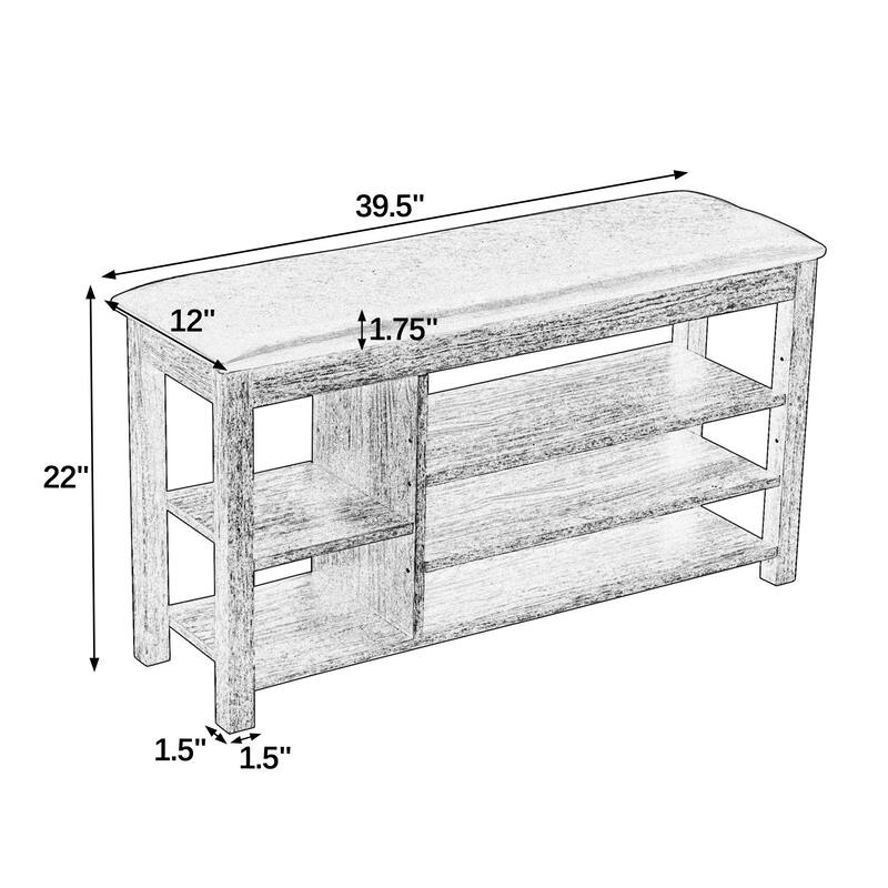 Height-Adjustable Rubberwood Shoe Bench with Storage - Vintage Style Entryway Organizer