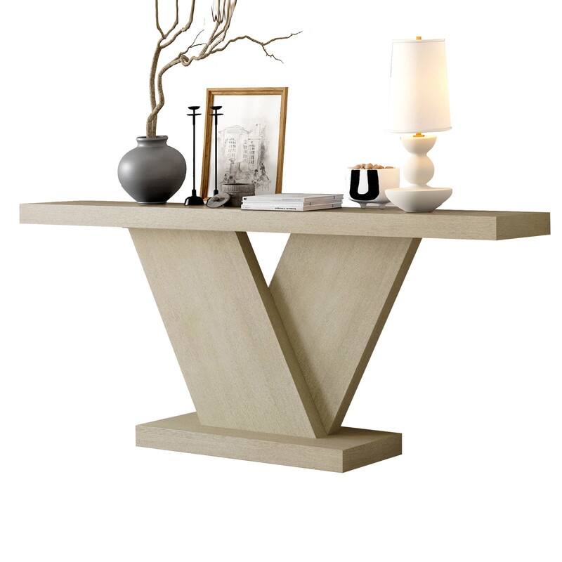 Modern 66.15" Console Table with X-Leg and Solid Wood Veneer for Entryway or Hallway Space in Mid-Century Style