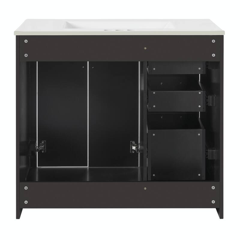 36'' Bathroom Vanity with Ceramic Sink Combo, Solid Wood Frame Bathroom Storage Cabinet