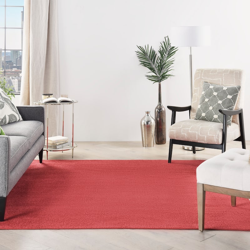 Nourison Essentials Solid Contemporary Indoor/Outdoor Area Rug - 9' Square - Red