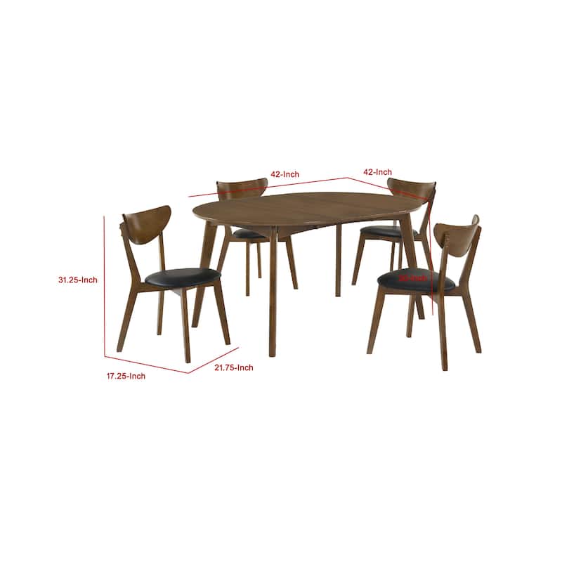 Josy Extendable Dining Table n 4 Chair Set, Brown Black Faux Leather