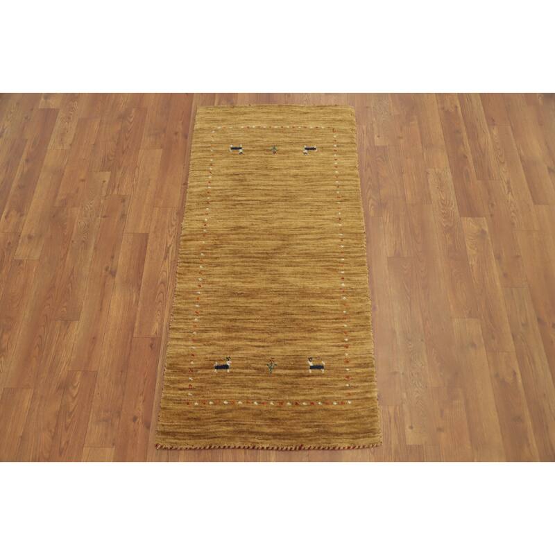 Hand Knotted Oriental 100% Wool Carpet Tribal Animal Pictorial Yellow & Gold Gabbeh Area Rug - 4' 0'' X 2' 0''