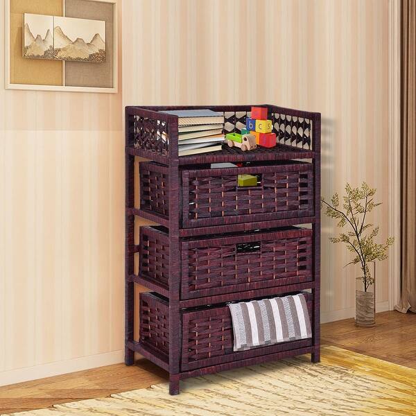 Shop Gymax Storage Chest Tower Shelf 3 Drawer Wicker Baskets