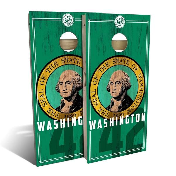 slide 2 of 8, Washington State Flag 2 Outdoor Cornhole Board Set Backyard 2x4 - Include Carrying Case