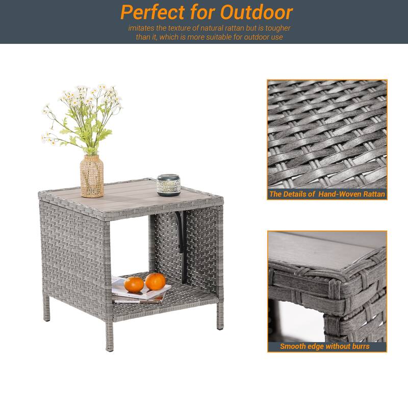 LIVOOSUN Patio HIPS Side Table, Square Coffee Table,Rattan End Table