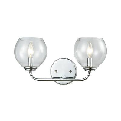 Emory 2-Light Vanity Lamp in Polished Chrome with Clear Blown Glass