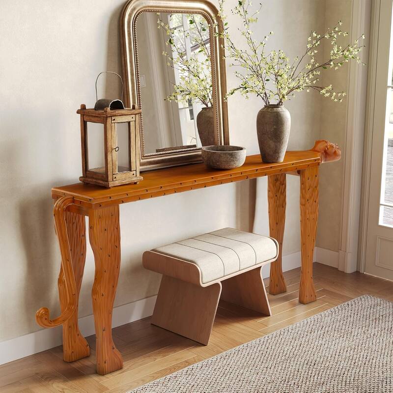 63-Inch Solid Wood Console Table Behind The Couch, Modern Entryway Table - Walnut - 63" W × 11.81" D × 29.53" H - Walnut