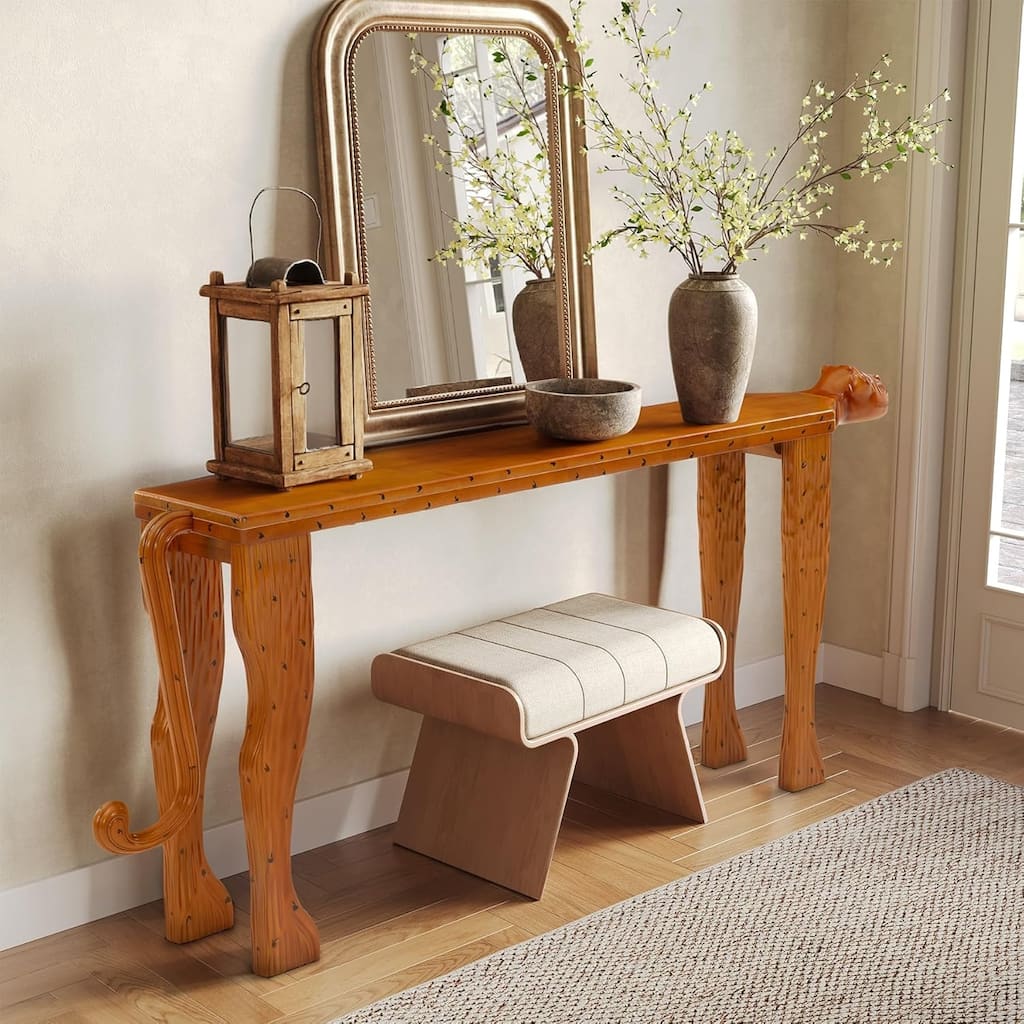 63-Inch Solid Wood Console Table Behind The Couch, Modern Entryway Table - Walnut - 63" W × 11.81" D × 29.53" H