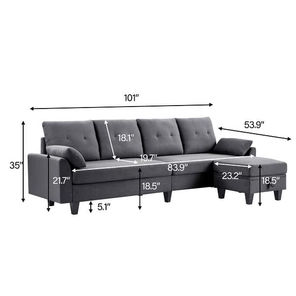 dimension image slide 4 of 6, 100.79" L shaped Pillow Top Arm Sofa With Storage Bag