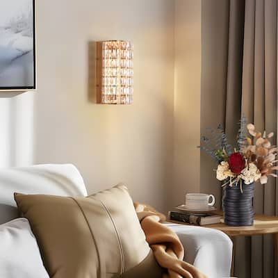 Modern Crystal LED Wall Sconces Rose Gold Light Dimmable Vanity Light - Rose Gold - W6.4" x H11.2" x D4.7"