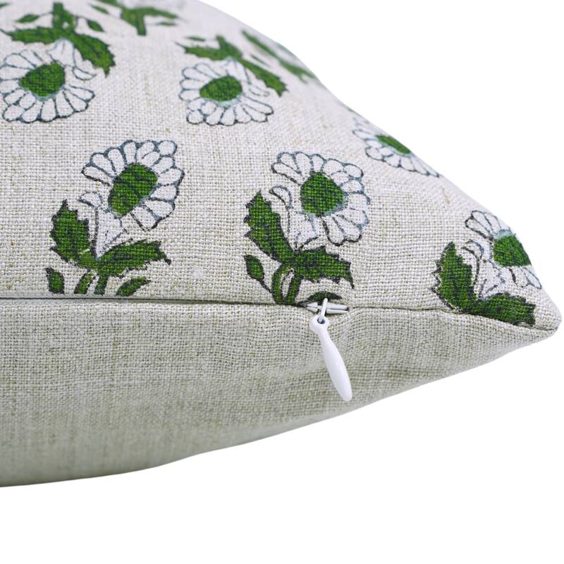 Fabdivine Soft Pure Linen Boho Floral Handmade White Cushion Cover 14x20 Inch Rustic Farmhouse Bed or Couch Décor, Ashok