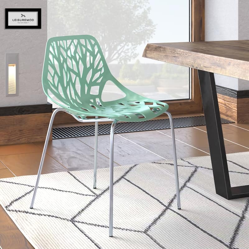 Asbury Stackable Dining Chair with Chrome Legs Side Chair with Modern Cut-Out Design Backrest