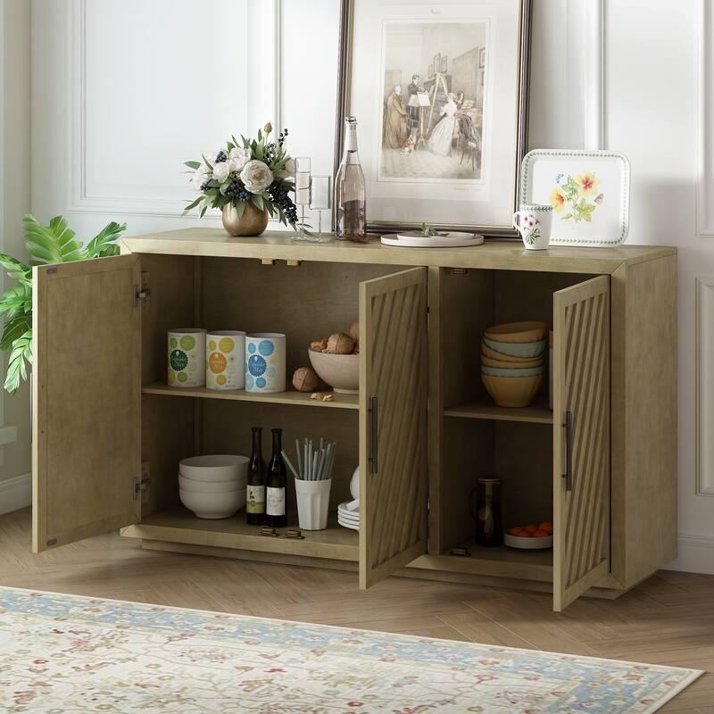 3-Door Sideboard with Adjustable Shelves and Black Handles