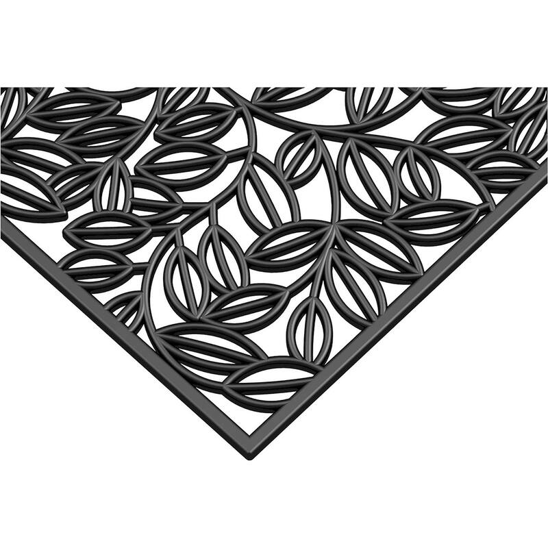 HomeRoots 24" X 36" Black Rubber Botanical Leaves Outdoor Door Mat - 24.00' X '36.00