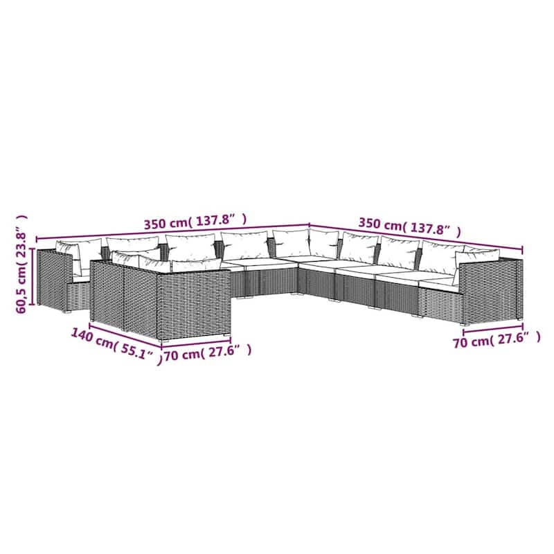 vidaXL Patio Lounge Set Outdoor Sectional Sofa Set Table Garden Poly Rattan