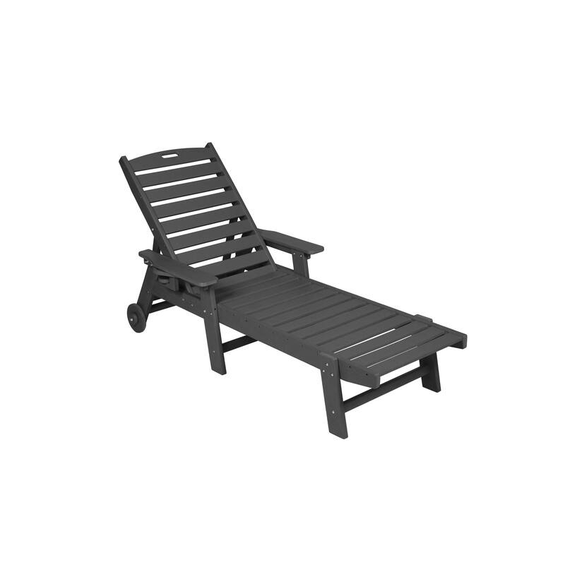 Outdoor Patio Wooden Oversized Chaise Lounge Chair w/ 5 Positions for Pool, Deck, Poolside, Grey