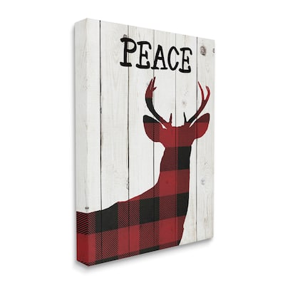 Stupell Industries Checker Plaid Reindeer Rustic Peace Text Canvas Wall Art