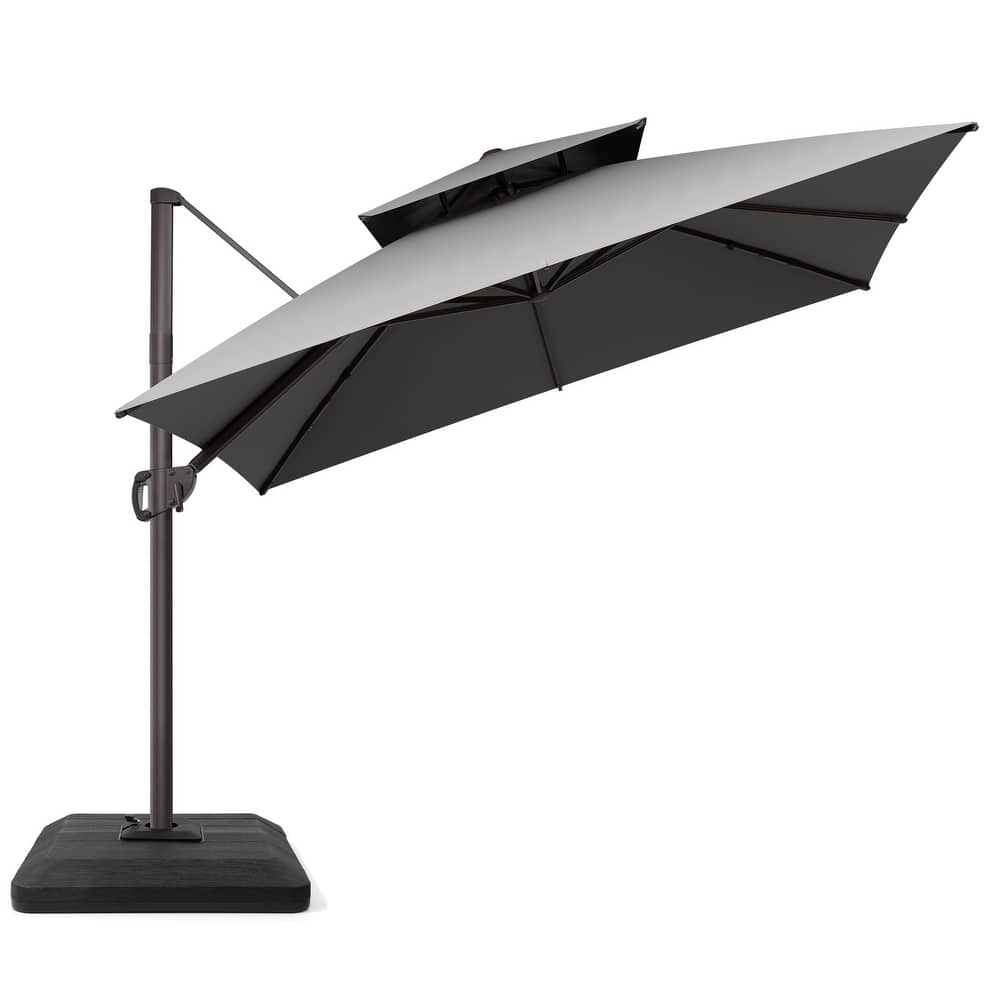 VredHom Double Top 10x10 FT Square Patio Cantilever Umbrella with Weight Base