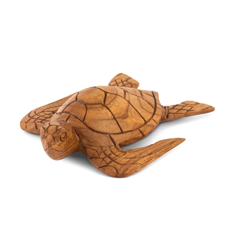 Wooden Tortoise Home Decor Sculpture Statue Hand Carved Decorative Accent Figurine Handcrafted Handmade Seaside Tropical