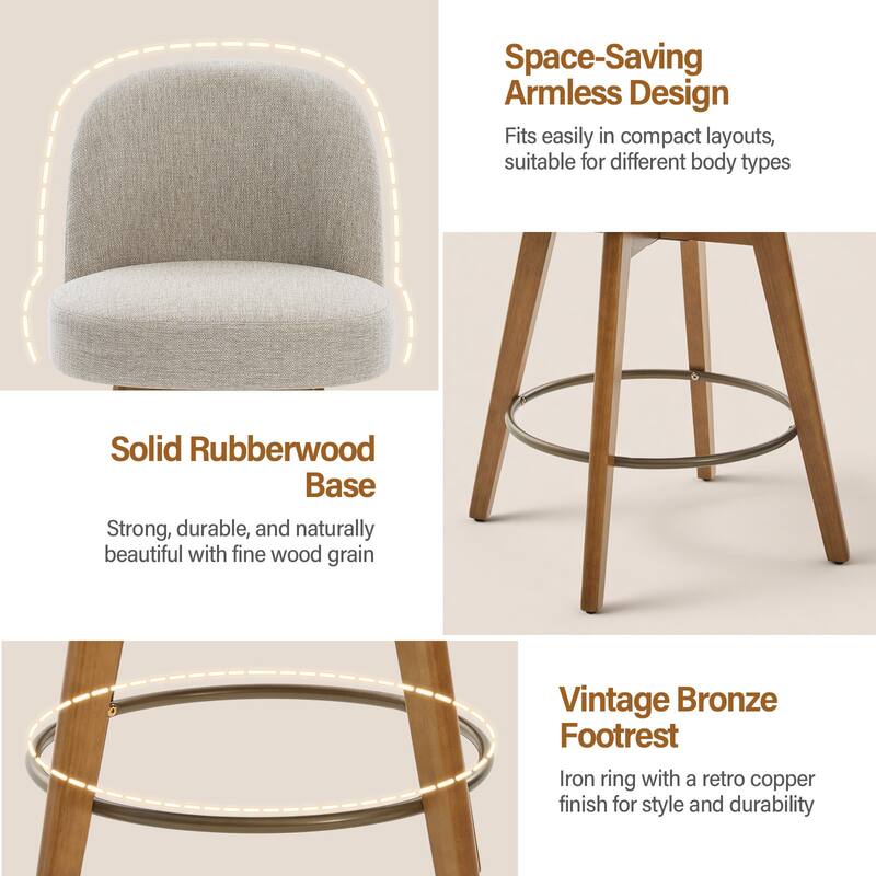 26" Upholstered Swivel Counter Stool With Solid Wood Frame - 37.8"H x 19.7"W x 23.2"D