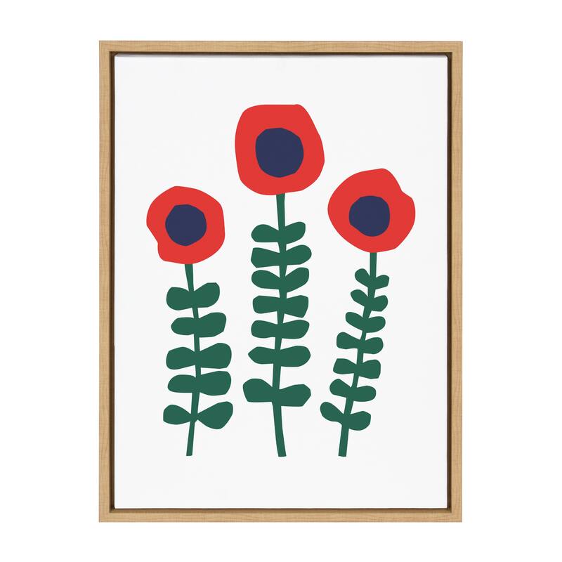 Kate and Laurel Sylvie Red Flowers Framed Canvas by Myriam Van Neste - 18x24 - Plastic - Brown