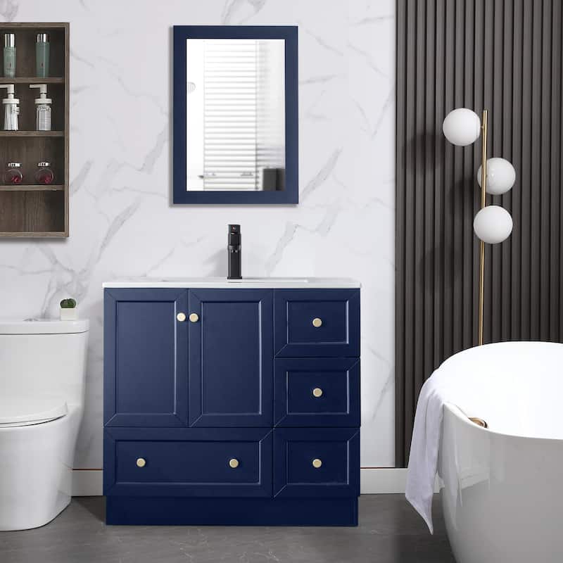 Solid Wood Bathroom Vanity Cabinet with Ceramic Undermount Sink Top Skirting Design
