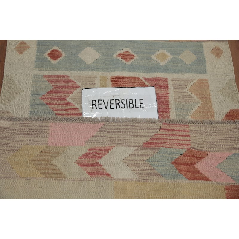 Hand Woven Oriental 100% Wool Carpet Southwestern Tribal Multi-Colored Kilim Runner Rug - 12' 1'' X 2' 7''