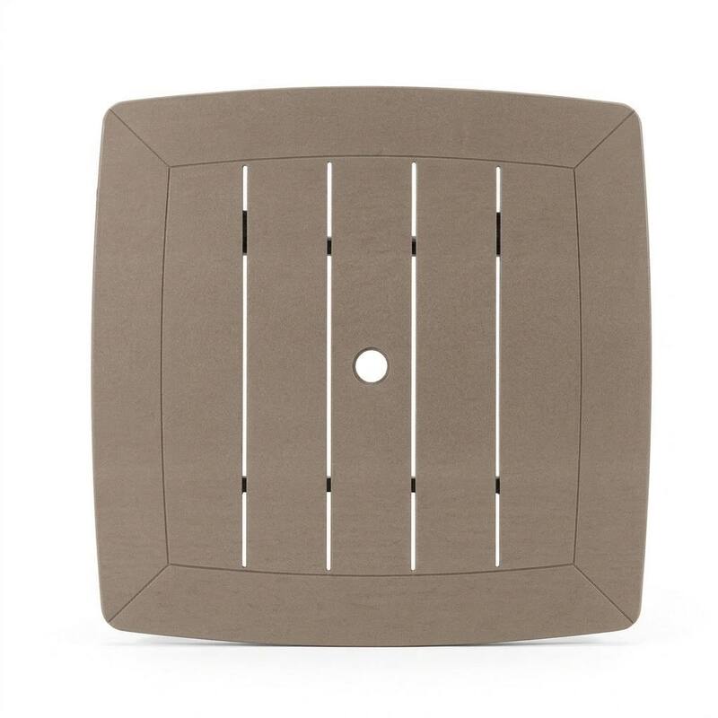 HDPE Bar-Height Outdoor Patio Pub Table, 42.1" Square High Top Bistro Table with Umbrella Hole, Weather-Resistant Slatted Top