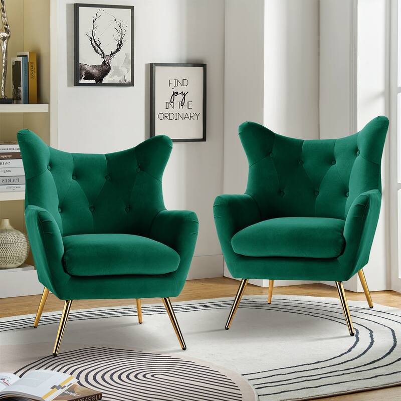 Eusebio Modern Velvet Accent Chair with Tufted Wingback for Living Room Set of 2 by HULALA HOME