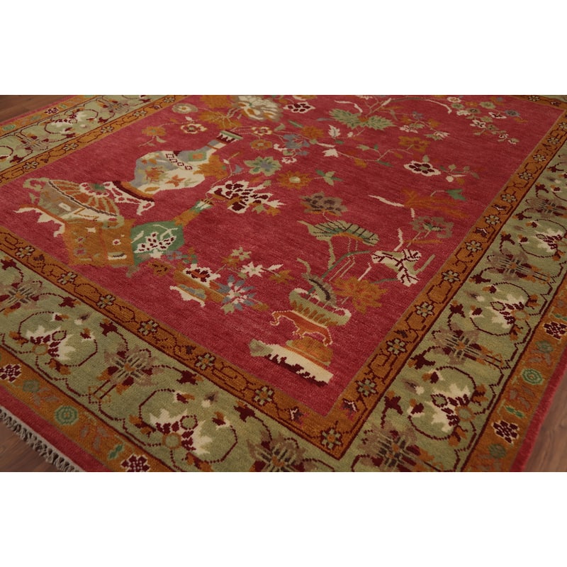 Art Deco Indian Area Rug Handmade Wool Carpet - 7'10" x 10'0"