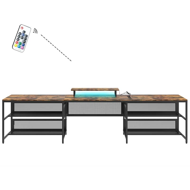 U-shaped Desk with Shelve and LED Lights