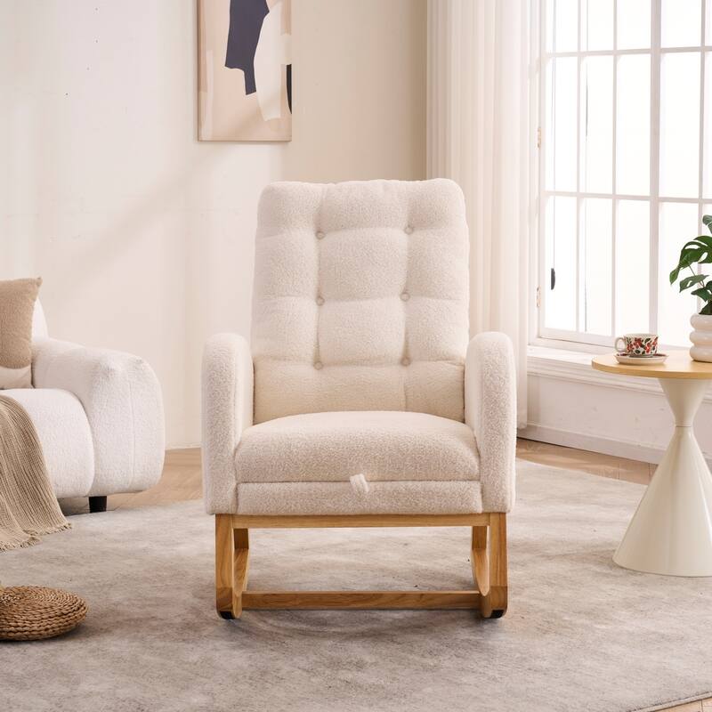 Plush Accent Rocking Chair with Footrest - White